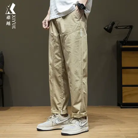 希越纯棉锥形萝卜裤男士卡其休闲直筒长裤子宽松大码2024春季新款商品大图