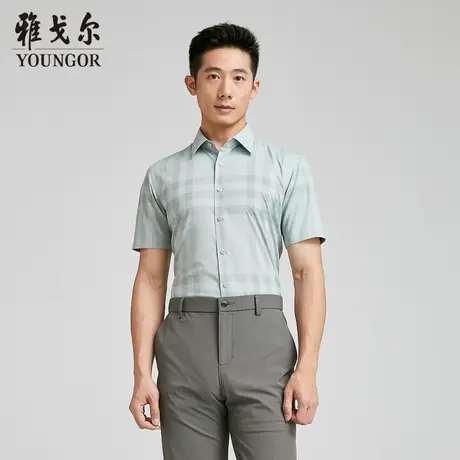 雅戈尔 商场同款男绿色格子TR短袖衬衫YSTR120716QBY商品大图