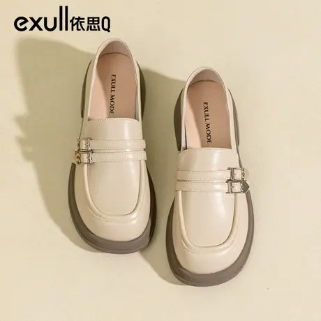 依思q乐福鞋女2023新款秋季鞋子女英伦风粗跟一脚蹬小皮鞋单鞋女商品大图