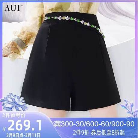 AUI欧美风小众设计西装阔腿裤女夏2023新款显高显瘦修身百搭短裤图片