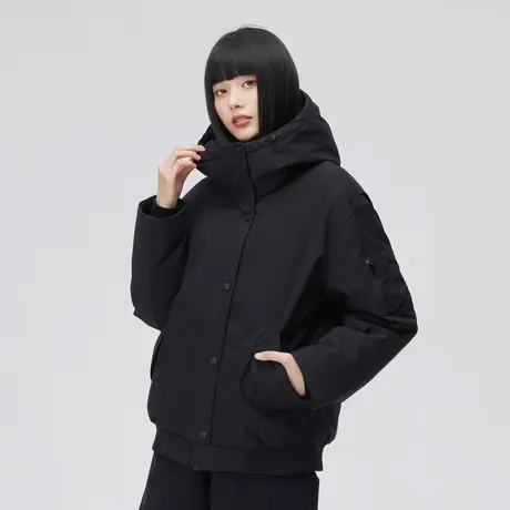 艾莱依2022新款户外运动羽绒服女短款休闲连帽冬季派克工装风外套商品大图