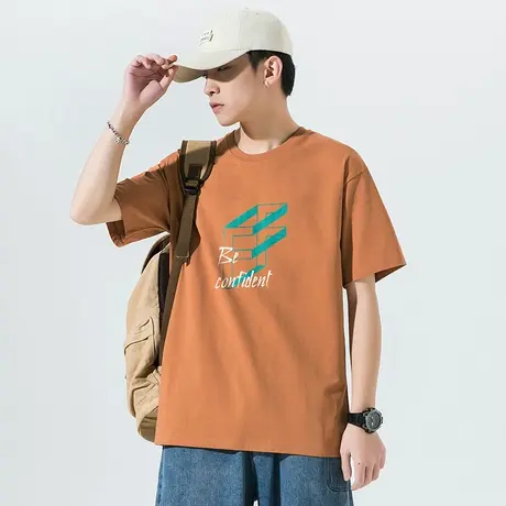 2023男士夏季短袖t恤圆领百搭半袖体恤潮牌ins潮流宽松上衣服男装商品大图