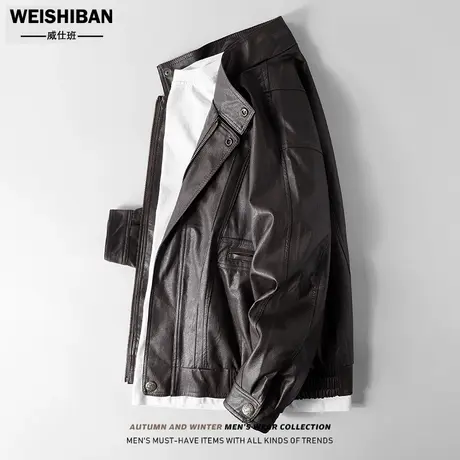 美式复古机车风皮衣外套男潮牌时尚宽松立领街头ins雅痞PU皮夹克商品大图