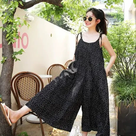 纯诗曼波点吊带雪纺连体裤女夏2018新款连衣裙裤长款高腰阔腿裤潮商品大图