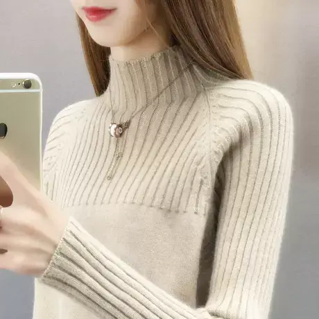 秋装女2023年新款半高领女士毛衣针织衫套头宽松打底衫女内搭洋气商品大图