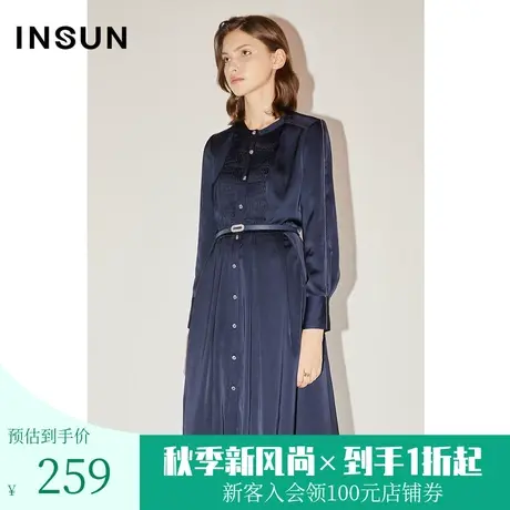 恩裳COVER潮流风琴褶层次感时尚珠链点缀A字连衣裙图片