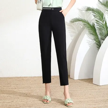 黑色九分裤哈伦裤女春夏高腰显瘦小脚裤2023新款小个子休闲萝卜裤商品大图