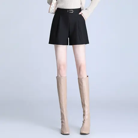 黑色宽松短裤高腰显瘦阔腿裤时尚气质休闲裤女秋季2023新款A字裤商品大图