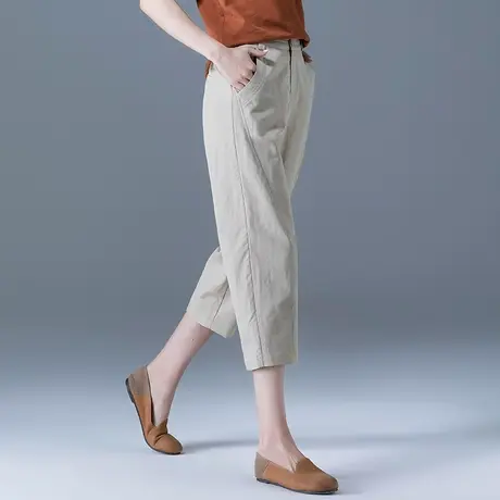 亚麻七分裤女夏薄款冰丝裤子宽松大码休闲哈伦裤2023新款棉麻女裤图片