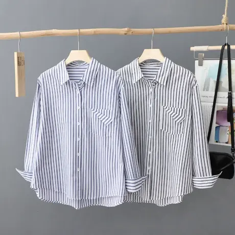 经典条纹衬衫女长袖2023春装新款宽松休闲外套上衣韩版百搭衬衣潮商品大图