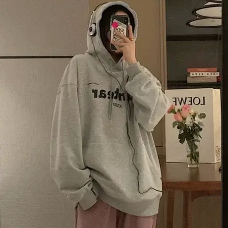 连帽卫衣女2021新款宽松韩版ins设计感小众春秋薄款bf慵懒风外套商品大图