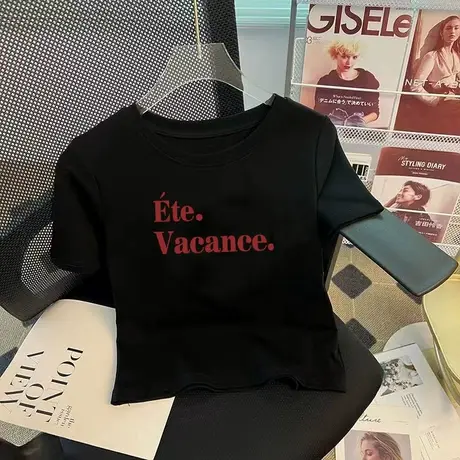 正肩圆领宽松仿棉短款短袖t恤女早春秋夏季小个子内搭打底衫上衣商品大图