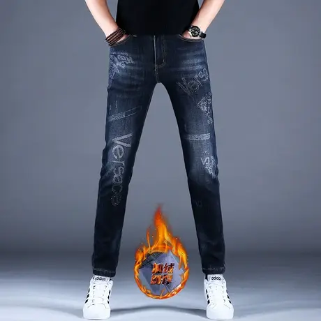 男士欧美牛仔裤男高端潮牌秋款男款蓝色弹力修身小脚轻奢休闲裤子商品大图