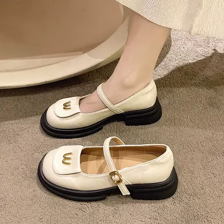 一字扣带圆头小皮鞋女2023秋季新款复古学院英伦低帮鞋洛丽塔单鞋图片