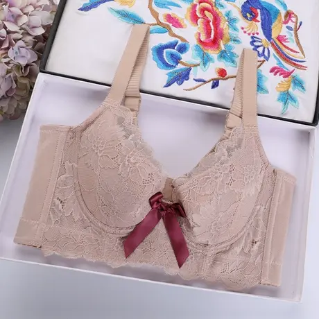 美容院薄款文胸罩聚拢调整型无海绵文胸收副乳大码五排扣女士内衣商品大图