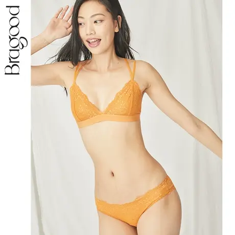 内衣女无钢圈法式三角杯美背细肩带性感超薄蕾丝bralette文胸套装商品大图