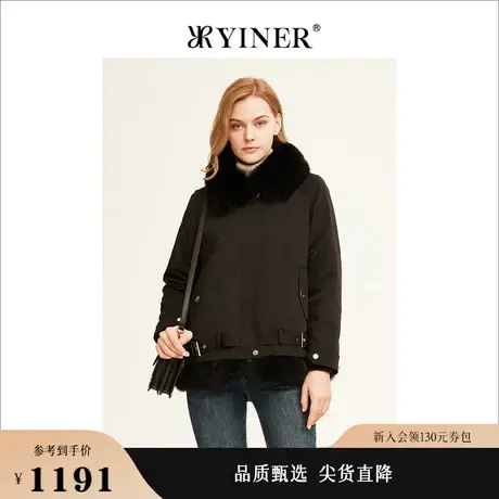 YINER音儿线上专选女装冬季可脱卸内胆狐狸毛领皮草外套派克服图片
