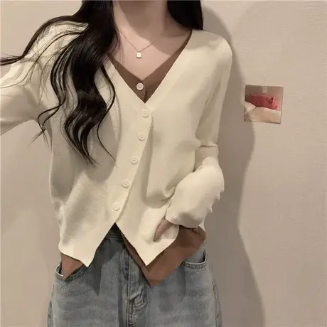 大码女装春秋季新款胖妹妹法式开衫针织衫显瘦打底衫上衣200斤潮商品大图