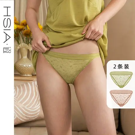 HSIA遐性感内裤女全蕾丝轻薄透气镂空腰头纯棉裆底两条装三角裤商品大图