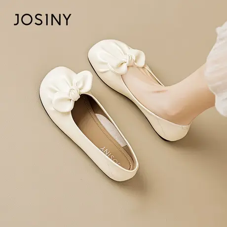 Josiny/卓诗尼平底单鞋2023秋季新款复古蝴蝶一脚蹬不累脚妈妈鞋商品大图