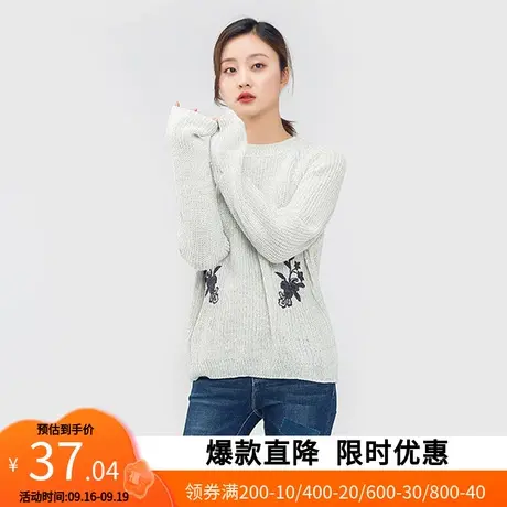 【断码S】艾格2023春季女装新品时尚百搭休闲圆领长袖针织衫Y77图片