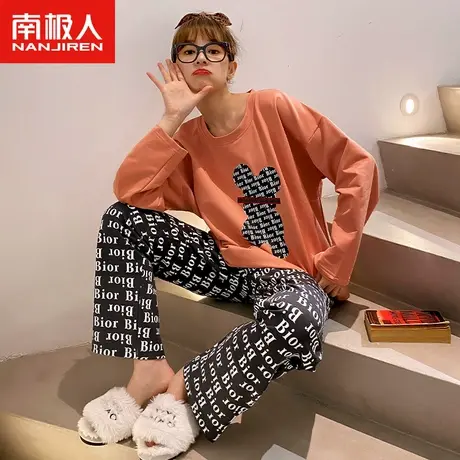 南极人睡衣春秋款女纯棉长袖加厚可外穿2023年新款秋冬家居服套装商品大图