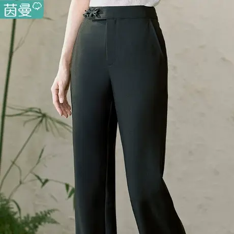 茵曼旗舰店时尚复古休闲裤女2023春季新款高腰显瘦弹力微喇长裤图片