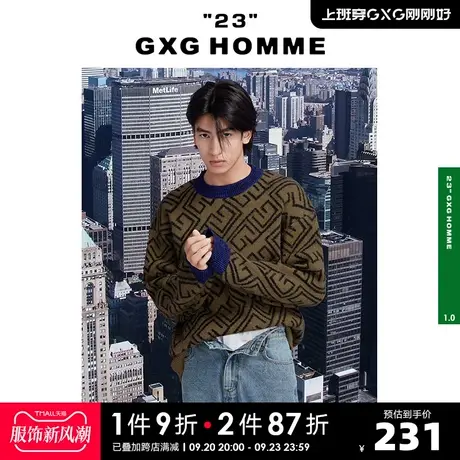 GXG奥莱 22年男装 奥莱男士春新复古潮流老花圆领针织毛衫图片