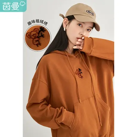 【商场同款】茵曼休闲女2023年冬季新款套头连帽宽松印花百搭卫衣图片
