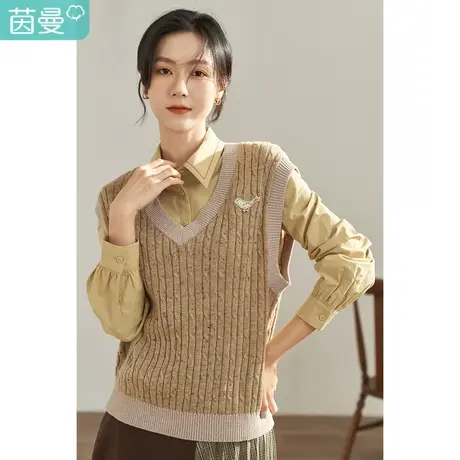 【商场同款】茵曼2023春女装新款田园V领扭绳百搭套头马甲针织衫图片