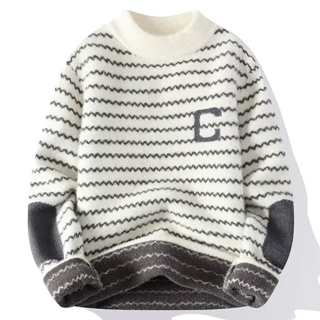 水貂绒半高领毛衣男士冬季内搭打底衫加绒加厚青少年冬装保暖上衣图片