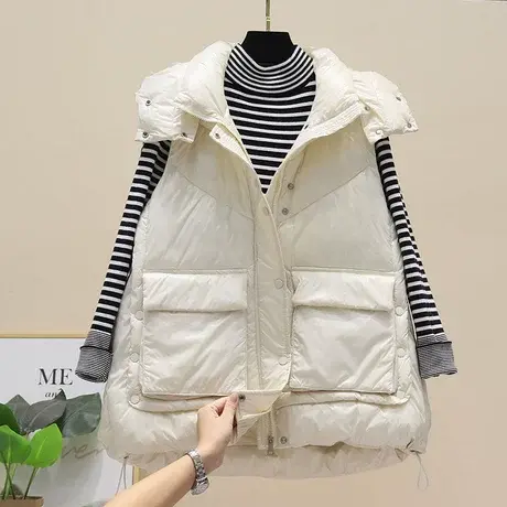 女士冬季羽棉马甲时尚休闲2023年新款加厚连帽马夹无袖坎肩外套潮图片