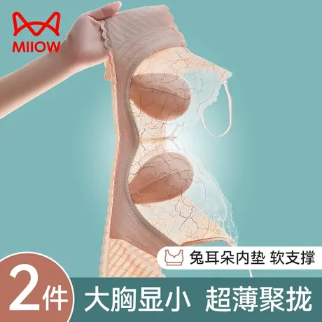 猫人薄款内衣女大胸显小胸聚拢夏季薄款透气无钢圈蕾丝兔耳朵文胸图片