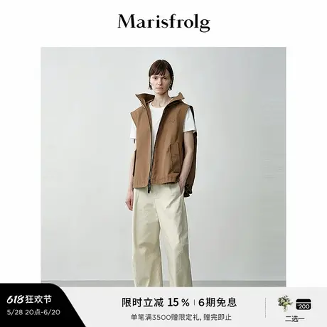 【随型外套】玛丝菲尔秋沙漠棕榈色纯棉连帽工装马甲图片