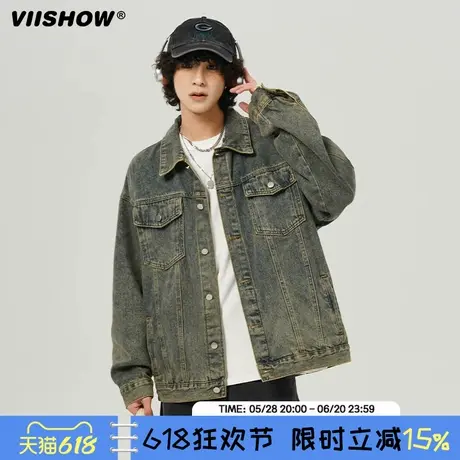 VIISHOW美式重工牛仔外套男秋季潮牌宽松水洗翻领夹克复古上衣服图片