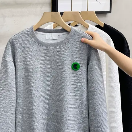 肌理感日系卫衣男秋季新款宽松字母印花长袖打底衫套头灰色外套男商品大图