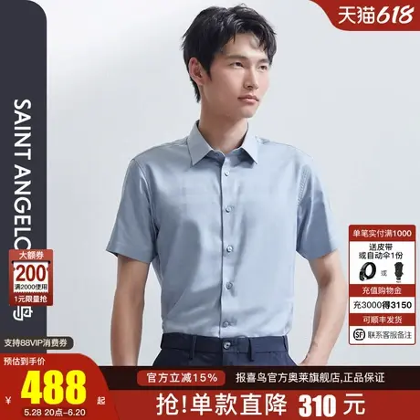 【可机洗桑蚕丝】报喜鸟夏季男款商务正装短袖衬衫白领上班装格纹图片