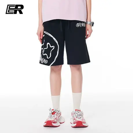 ER笑脸短裤男2023夏季国潮牌运动五分裤美式高街宽松休闲篮球裤子商品大图