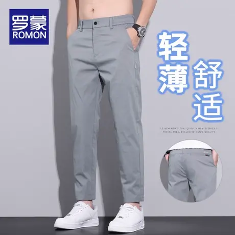 罗蒙男士休闲裤男夏季薄款冰丝男裤2025新款潮牌直筒修身九分裤子商品大图