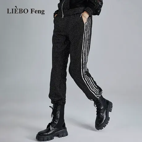 裂帛LIEBOFeng2023年设计师波点绒面刺绣黑色宽松休闲裤工装长裤图片