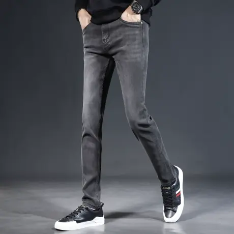 灰色牛仔男2023新款秋季修身小脚潮牌潮流男士春秋休闲弹力裤子男商品大图