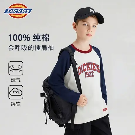Dickies童装男童长袖t恤秋季儿童撞色拼接体恤女孩美式休闲上衣A图片