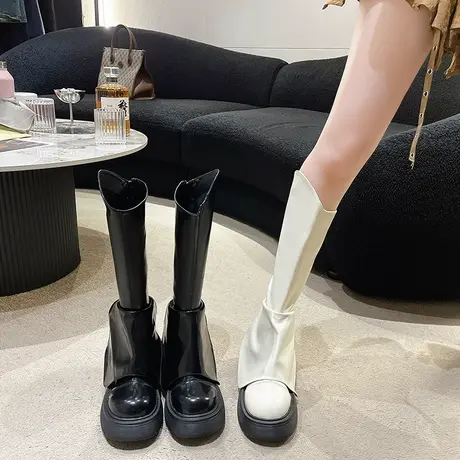 气质厚底长筒靴女2025新款秋季小个子增高骑士靴子配裙子高级长靴商品大图