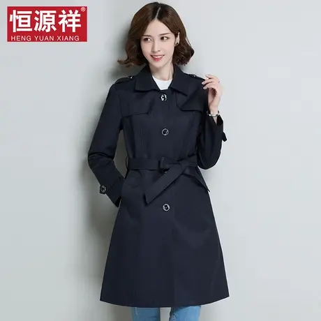 {清仓}恒源祥2022新款春秋女装中长款风衣收腰外套早春小个子休闲商品大图