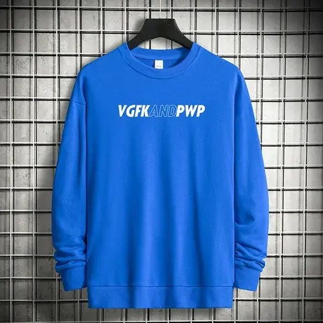 380g重磅纯棉卫衣男摇粒绒潮流宽松克莱因蓝圆领长袖t恤无帽上衣商品大图