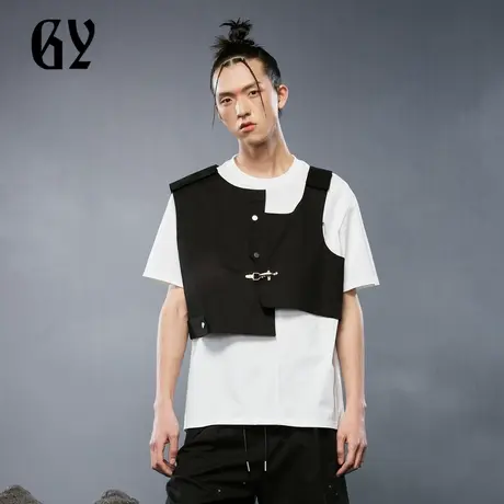 雅戈尔奥莱 GY男装夏季水墨印花挺括有型微落肩廓形男士短袖商品大图