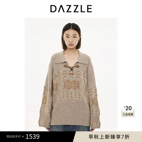 DAZZLE地素 毛针织衫2024冬季新款针织翻领套衫商品大图