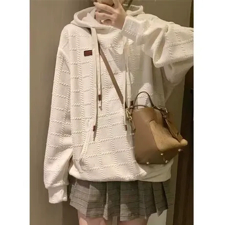 ins超火华夫格连帽卫衣女春秋薄款oversize宽松慵懒风上衣服外套图片