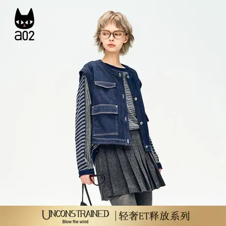 a02【ET释放系列】丹宁工装宽松牛仔马甲女2025新款秋季无袖外套商品大图