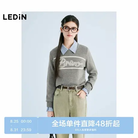 【商场同款】乐町字母提花圆领套衫25春季新款针织毛衣C2EEF1124图片